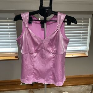 Y2K Satin Pink Lace-Trim babydoll Camisole